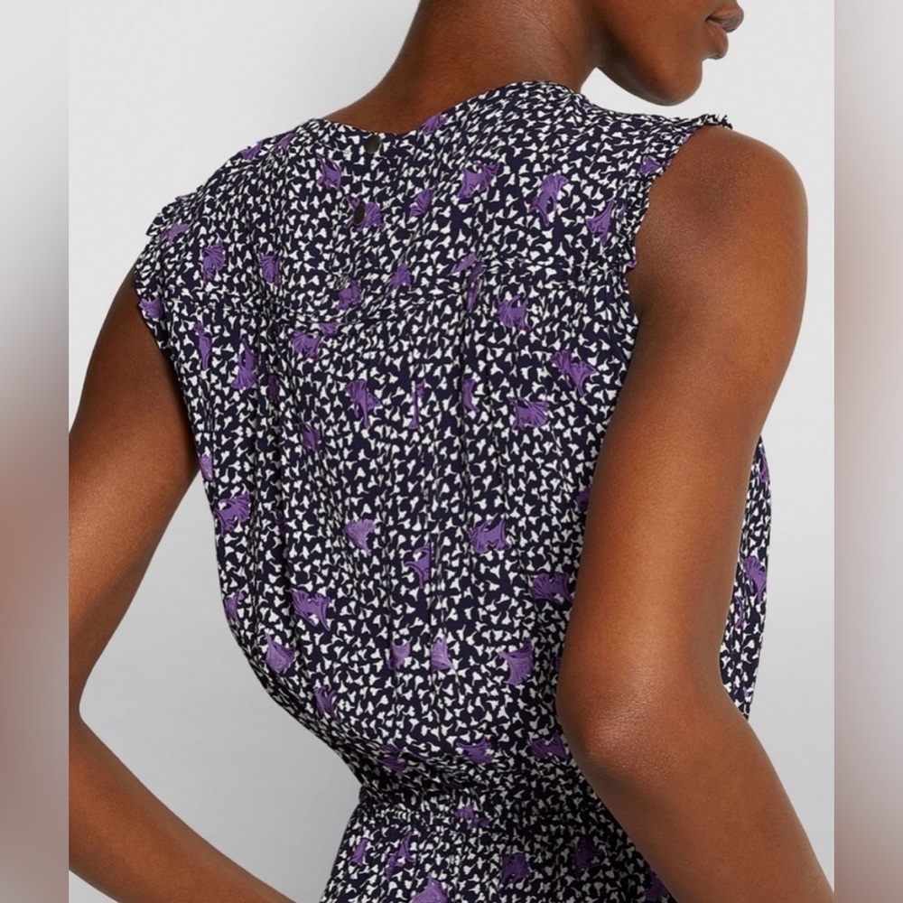 Maje Paris Pansy Crepe Smocked Sleeveless Mini Dress Women's EU 42 US L NWOT - Picture 4 of 16